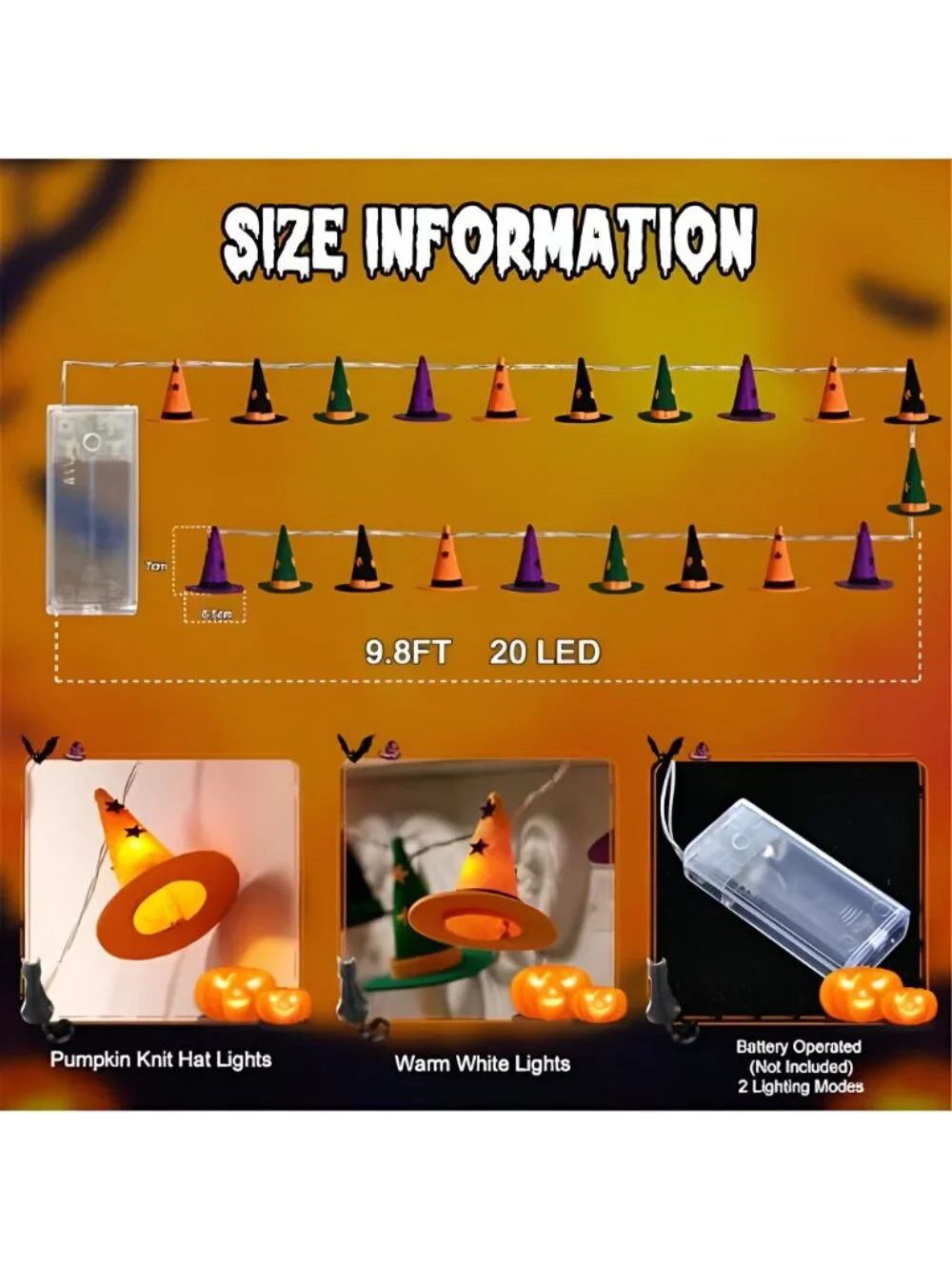 Halloween Witch Hat Lights, Halloween String Lights, 9.8 ft 20 LED